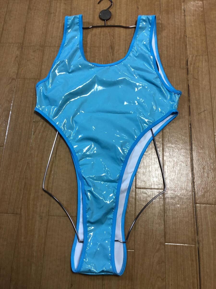 ・送料390円 超光沢 コスチューム ストレッチ ハイレグレオタード (ライトブルー)ＸＸＸＬ_画像2