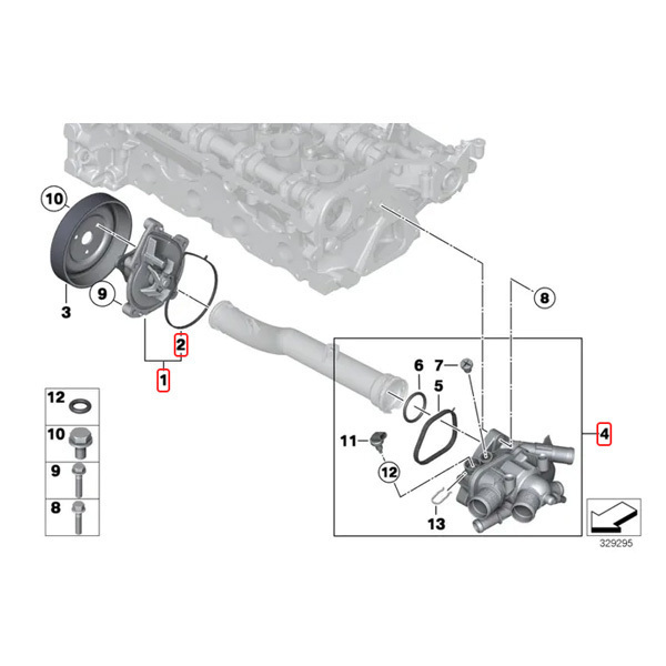 BMW MINI R56 JCW Cooper CooperS One ウォーターポンプ＆サーモスタットほか 4点セット 11517648827 11537647751 11537589713 12518611289_画像2