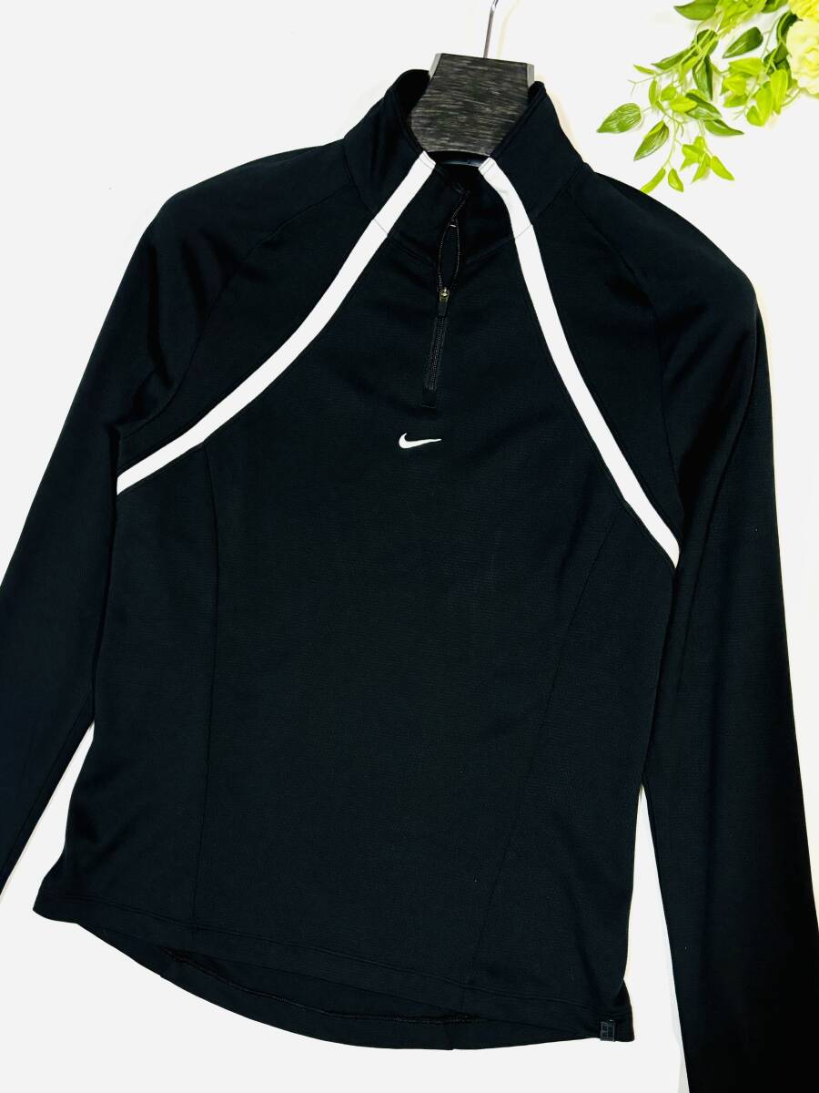  не использовался NIKE DRI-FIT Nike Zip выше одежда белый линия длинный рукав одежда черный женский L