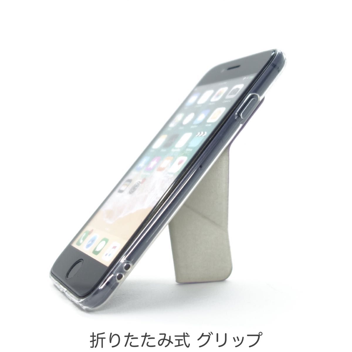 iPhone ケース SE3 SE2 8 7 スマホスタンド スマホグリップ マグネット内蔵 ワイヤレス充電OK バイオレット