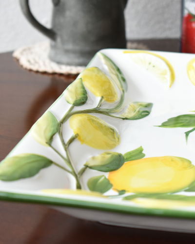  angle plate Italy made lemon pattern yellow white ceramics hand made Western-style tableware . plate long plate import tableware stylish Country kitchen pretty 