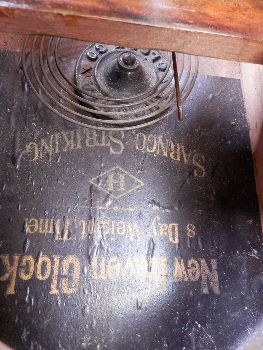 アメリカ ANSONIA アンソニア 明治32年1899年購入  八角時計 短尾 ゼンマイ式 柱時計 作動品 機械 刻印 修復品の画像4
