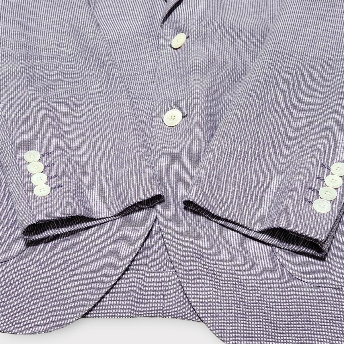 【希少XLサイズ/シルク混】ランバン LANVIN テーラードジャケット アンコン リネン 麻 サマージャケット 春夏 ロゴボタン 2B 薄紫 メンズ_画像5