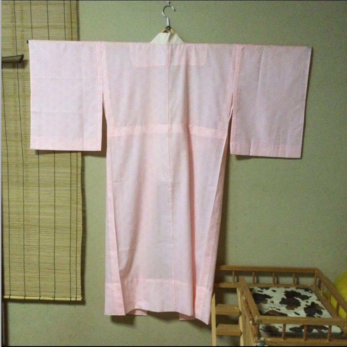 長襦袢 女性用 麻の葉 ピンク 単衣 バチ衿 半衿付き 身長157cmぐらいの方に