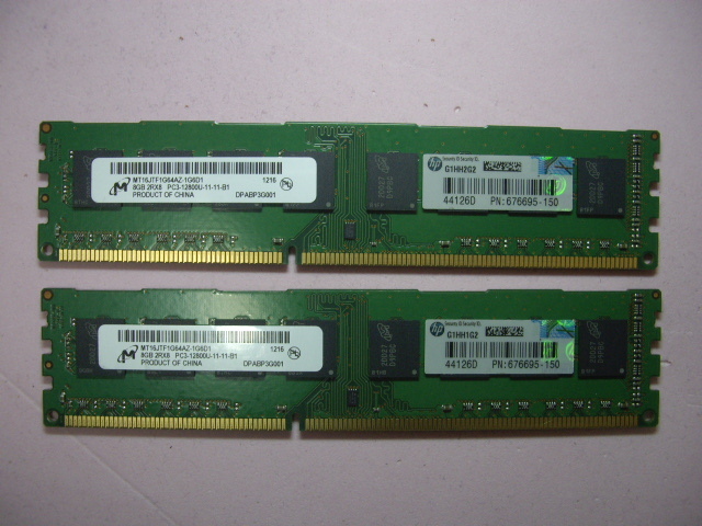 【送料無料】 HP純正デスクトップPC用メモリ Micron DDR3-1600 (PC3-12800U) 16GB（8GBx2枚）_8GB 2枚組