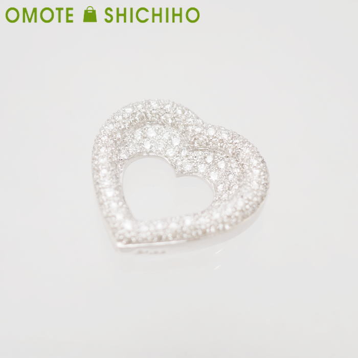 人気ブランドからコーディネートを探す ダイヤモンド WG K18 ハート 美品◆中古品 D:1.00ct ホワイトゴールド 750 18金 オープンハート パヴェダイヤ トップ ペンダント ダイヤモンド