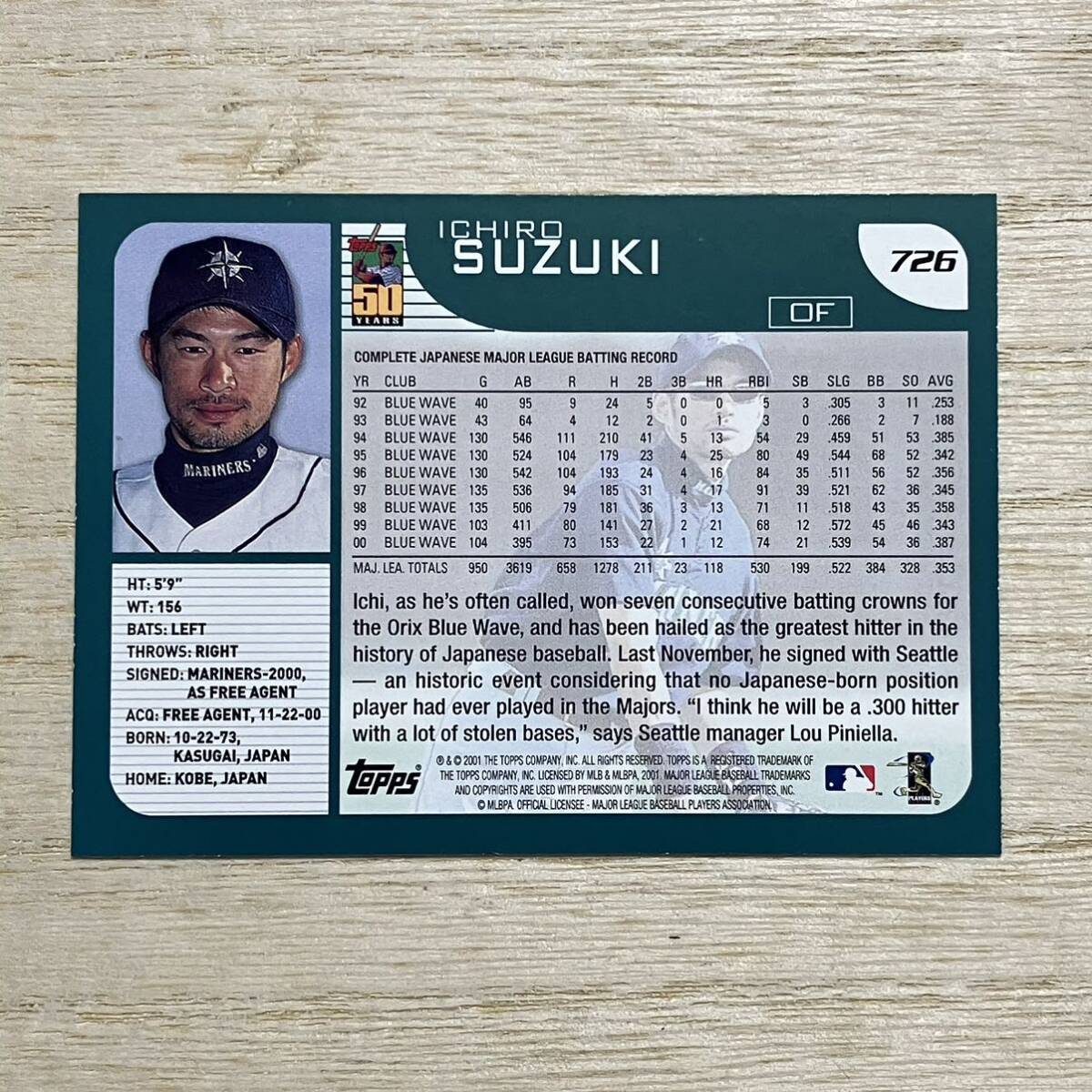 【貴重】Ichiro イチロー 2001 Topps RC Rookie ルーキーカード_画像2
