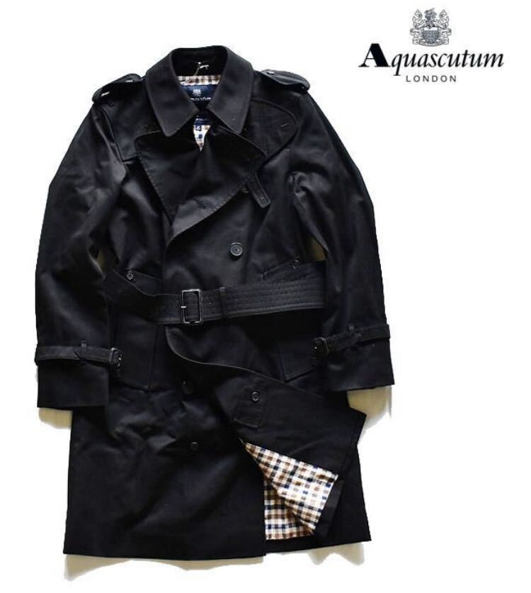 【定価20万】Aquascutum PRINCEGATE アクアスキュータム プリンスゲート トレンチコート 黒 36_画像1