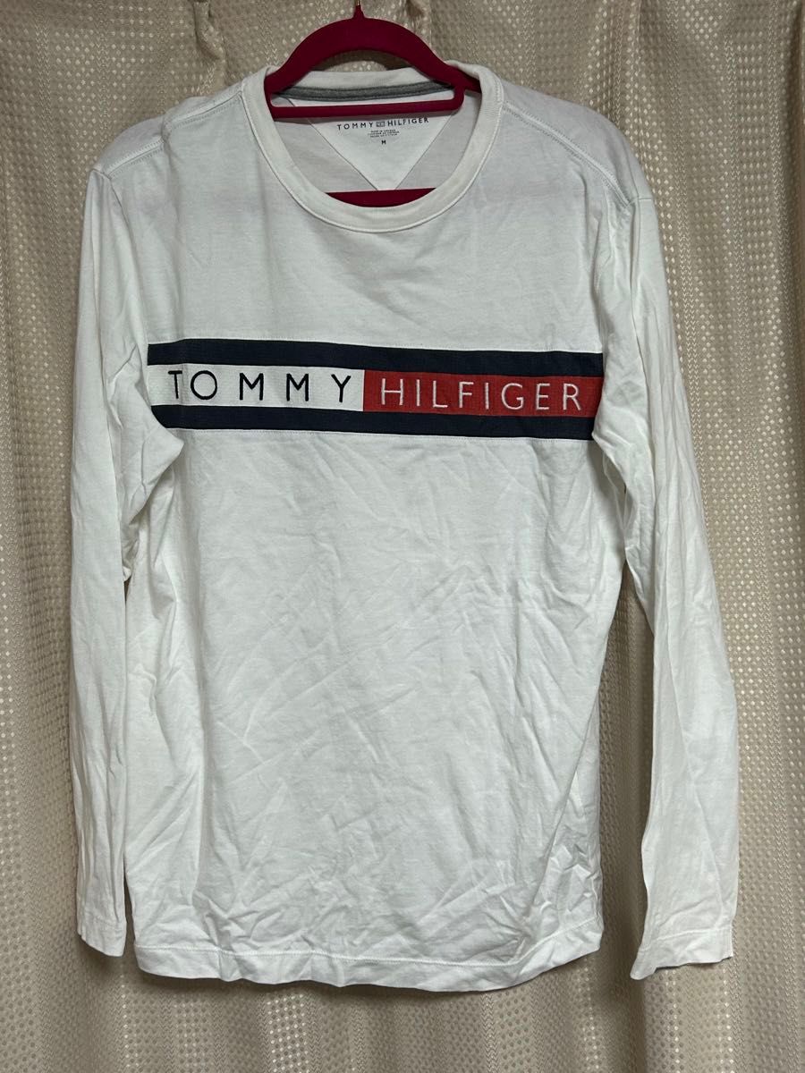 TOMMY HILFIGER トミーヒルフィガー ロゴ　ロングTシャツ　ホワイト　M ロンT