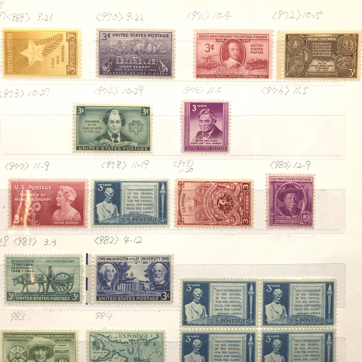 L【外国切手】アメリカ　USA 切手　1948 1949 1950　偉人　記念切手　3C 　コレクション_画像2