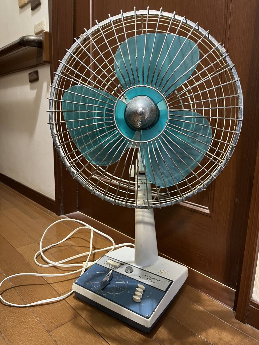 通電動作確認済み レトロ 扇風機 ジャンク品 3枚羽根 ブルー FUJIDENKI 富士電機 FUJI SILENT FAN 昭和 当時物 サイレントファン_画像1