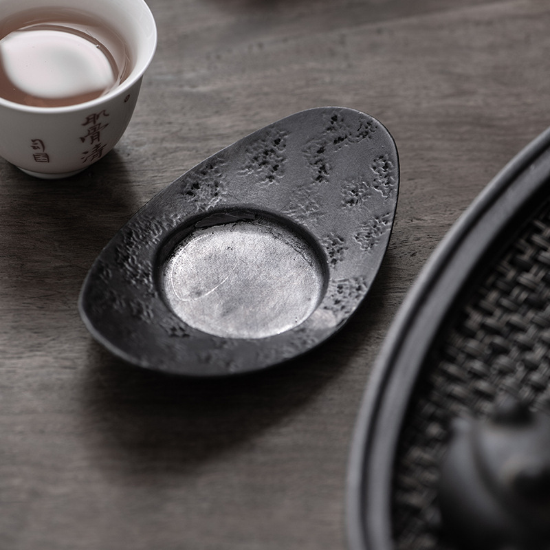 人気 　工芸品錫製 茶托　茶器 煎茶道具　茶道具　元寶 5客_画像5