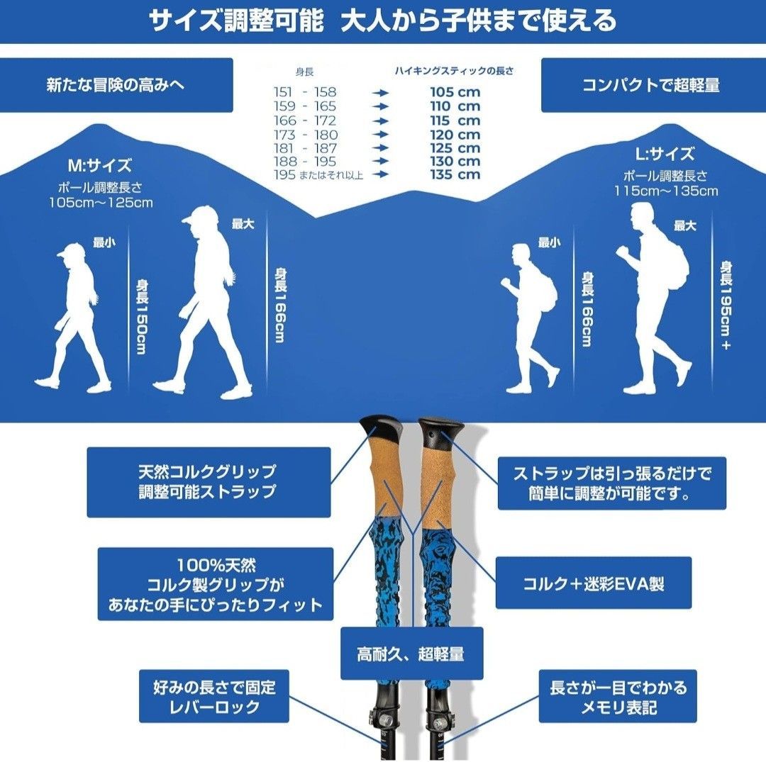 Mサイズ トレッキングポール 2本セット 【ヨーロッパ トレッキングポール日本上陸】 ドイツ アルミ製