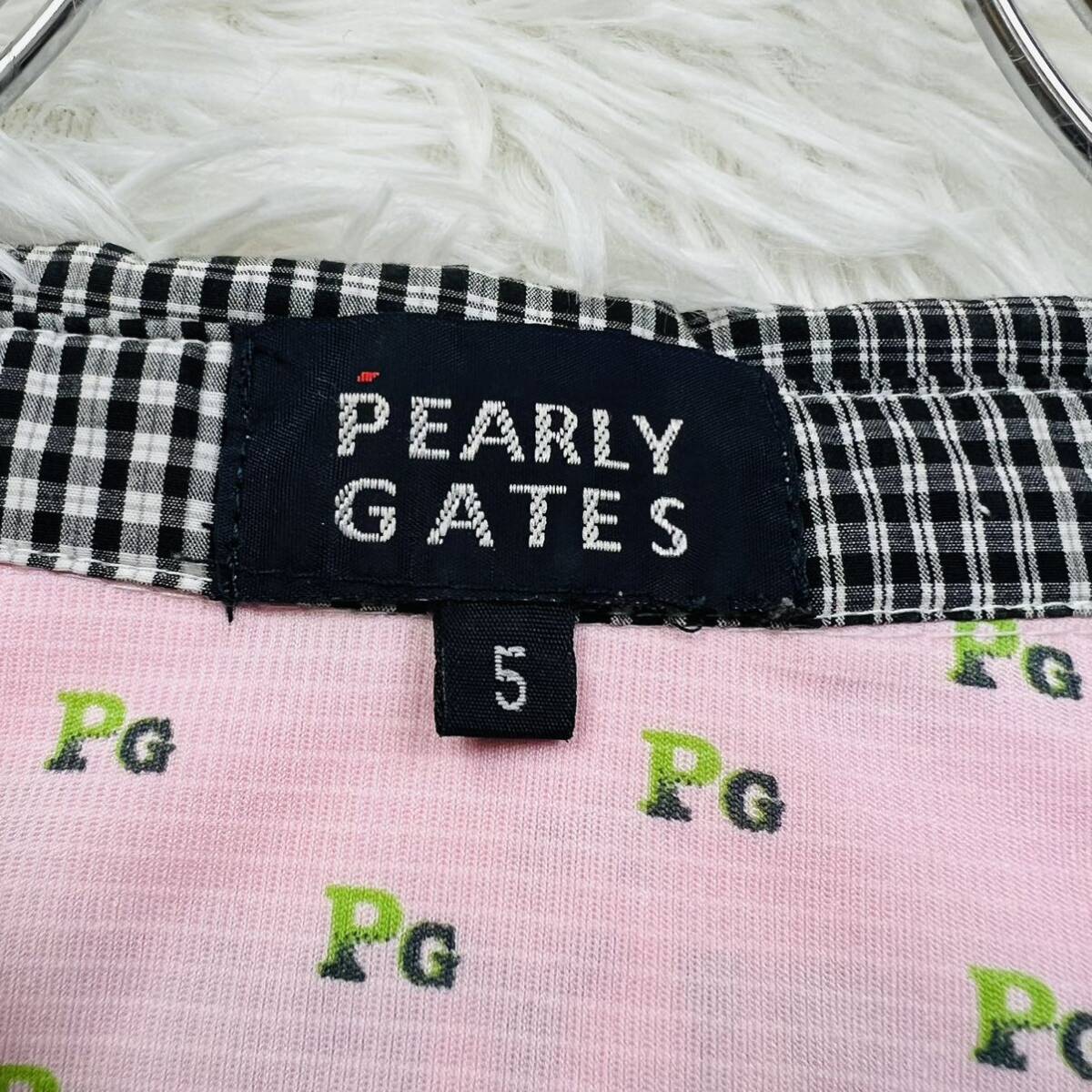 【未使用級/希少Lサイズ】PEARLY GATES パーリーゲイツ ポロシャツ 半袖 ゴルフウェア ロゴ刺繍 ロゴ柄 ピンク サイズ5_画像9