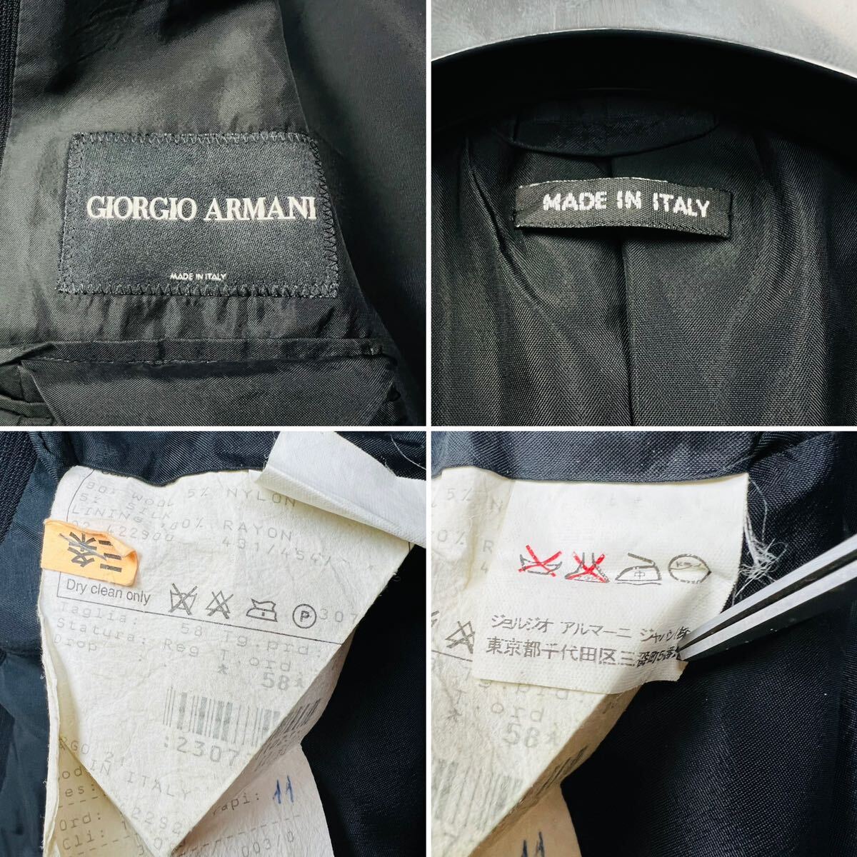 [ beautiful goods / super rare size ]GIORGIO ARMANIjoru geo Armani suit setup top and bottom top class line black tag Italy made size 6L 5XL