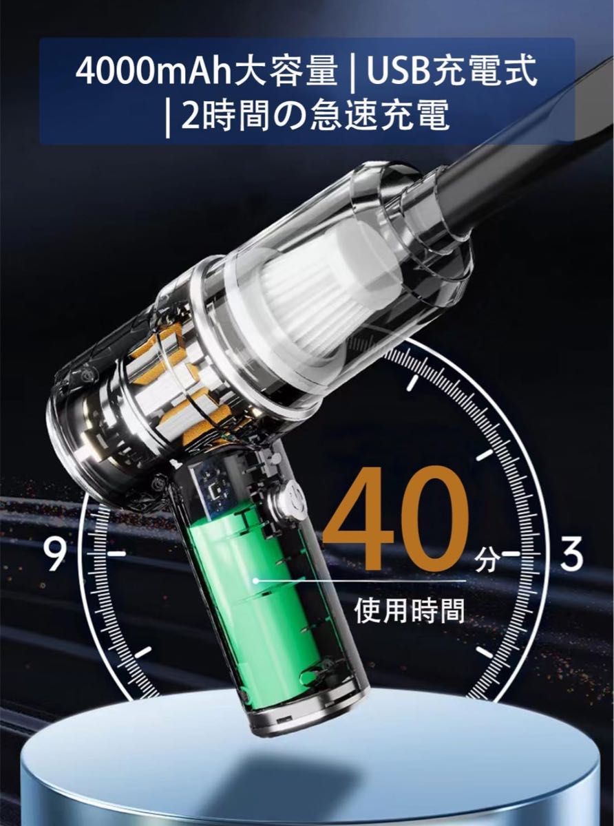 【3-in-1掃除機】ハンディクリーナー 車載掃除機 強力吸引力 コードレス 3in1電動エアーポンプ機能付き 長時間稼働 