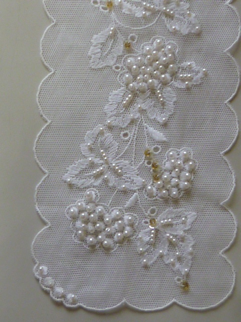 !Made in Switzaland Switzerland NERO company manufactured delicate . cotton embro Ida relay s motif beads processing attaching lovely . floral print white color 1 pair 