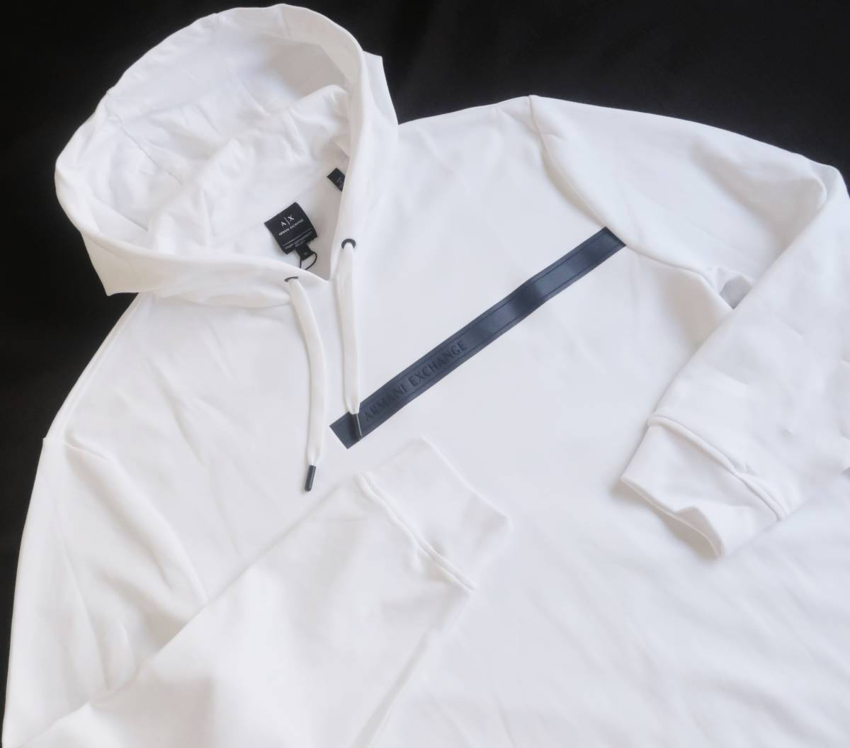  new goods * Armani * organic white parka * navy Logo tape * stretch cut and sewn white navy blue XL*AX ARMANI*032