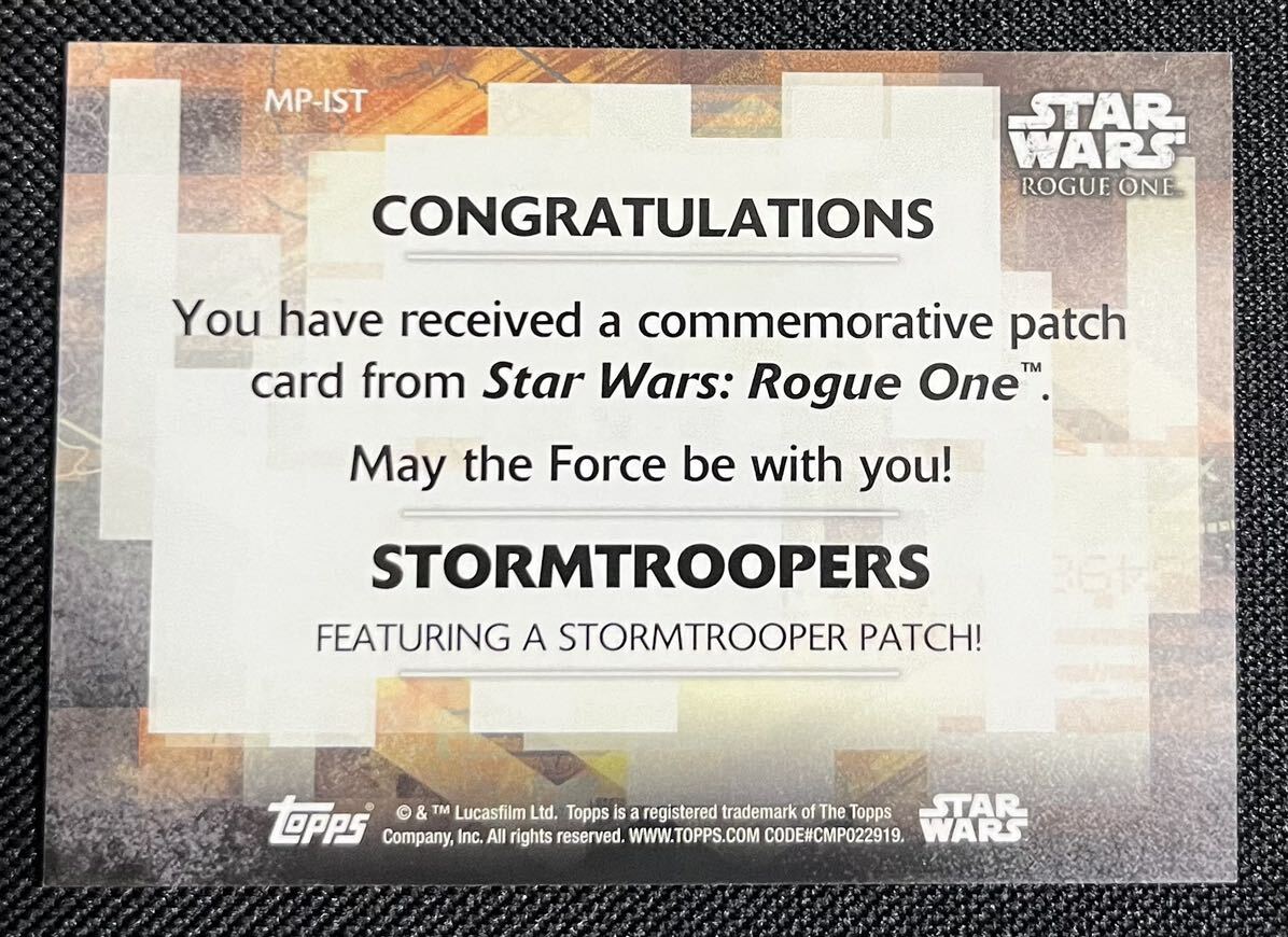 TOPPS STAR WARS ROGUE ONE BLASTER STORMTROOPERS COMMEMORATIVE STORMTROOPER PATCH CARD #MP-IST パッチワッペンカードの画像2