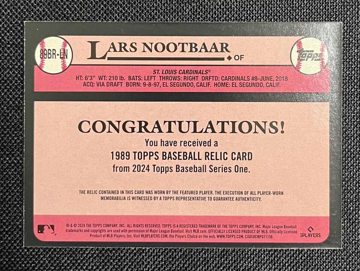 MLB 2024 Topps Baseball SERIES 1 LARS NOOTBAAR RELIC CARD #89BR-LN ラーズ・ヌートバー レリックカード_画像2