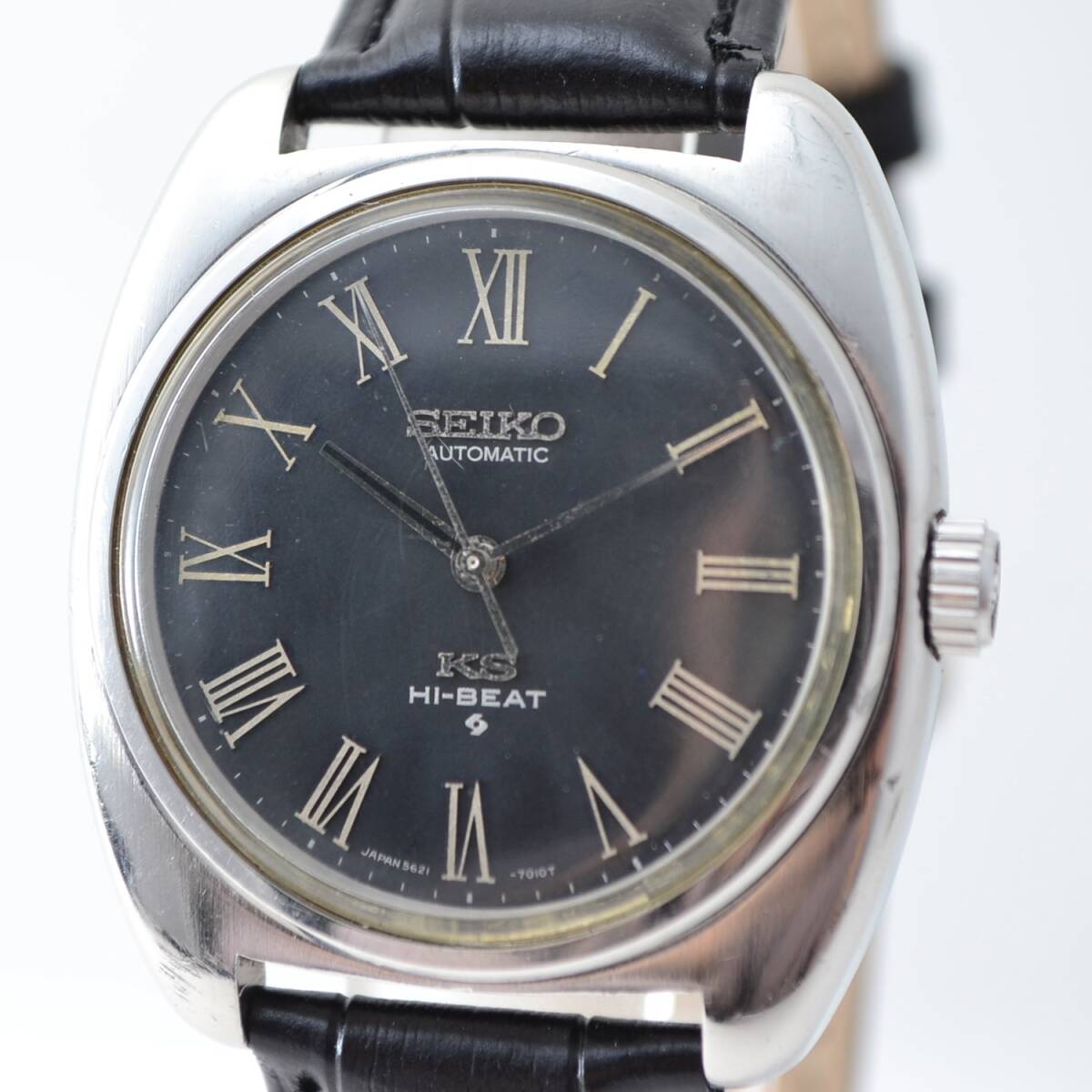 #200 OH済み　希少 KING SEIKO 56KS キングセイコー ハイビート 初期型 自動巻 5621-7000 トノー型 マットネイビー ローマン_画像1