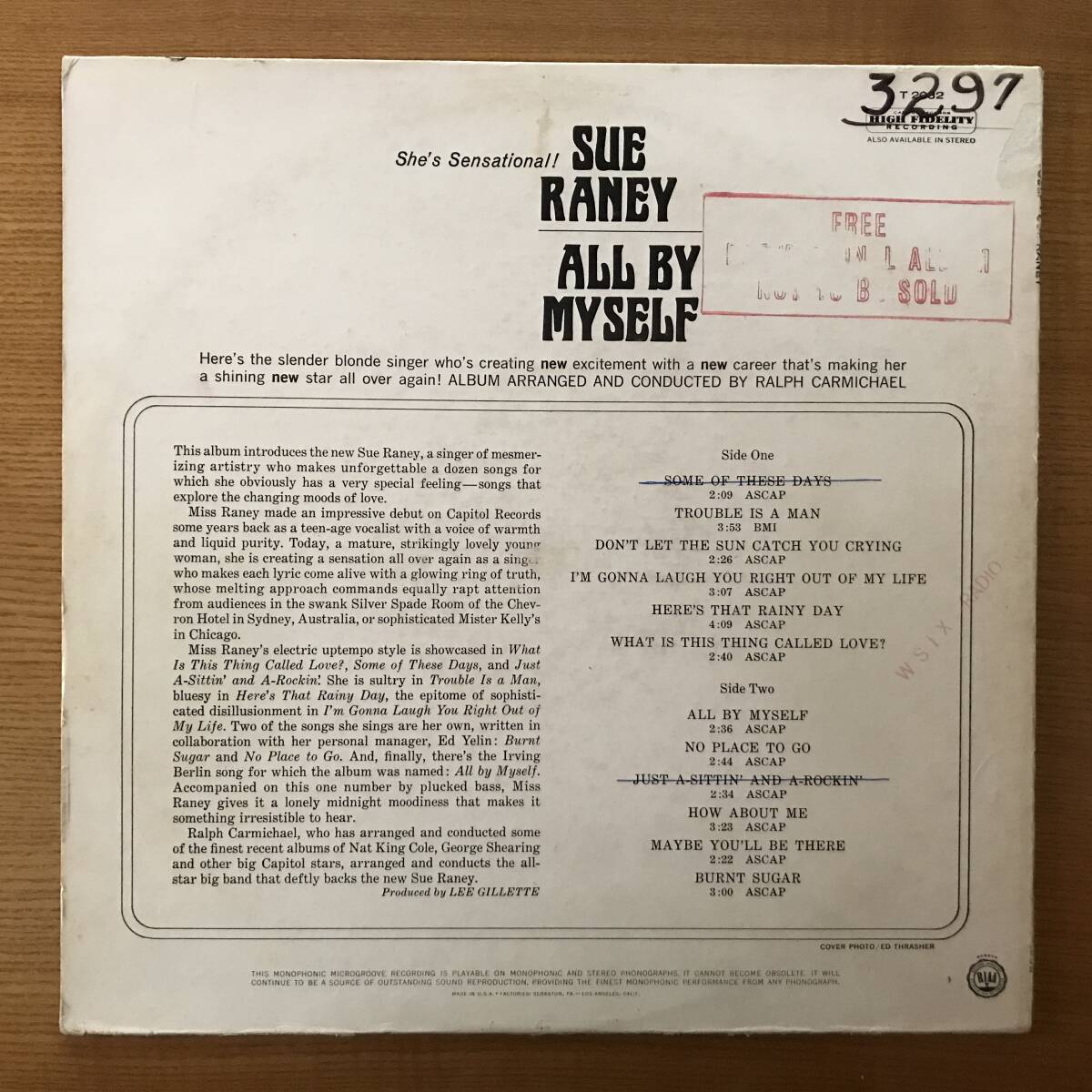 Sue Raney / ALL BY MYSELF Capitol T2032 MONO original盤   美盤の画像2