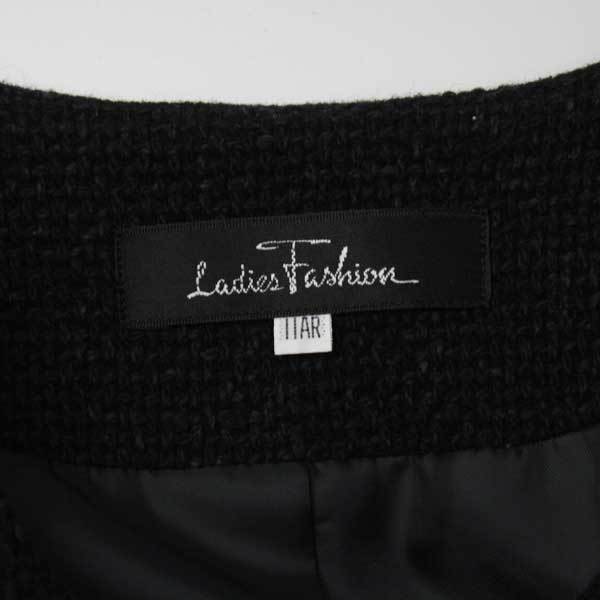 Ladies Fashion レディースフォーマル スカートスーツ ツイード 黒 11号 ノーカラージャケット 231228ni【4点同梱で送料無料】の画像3