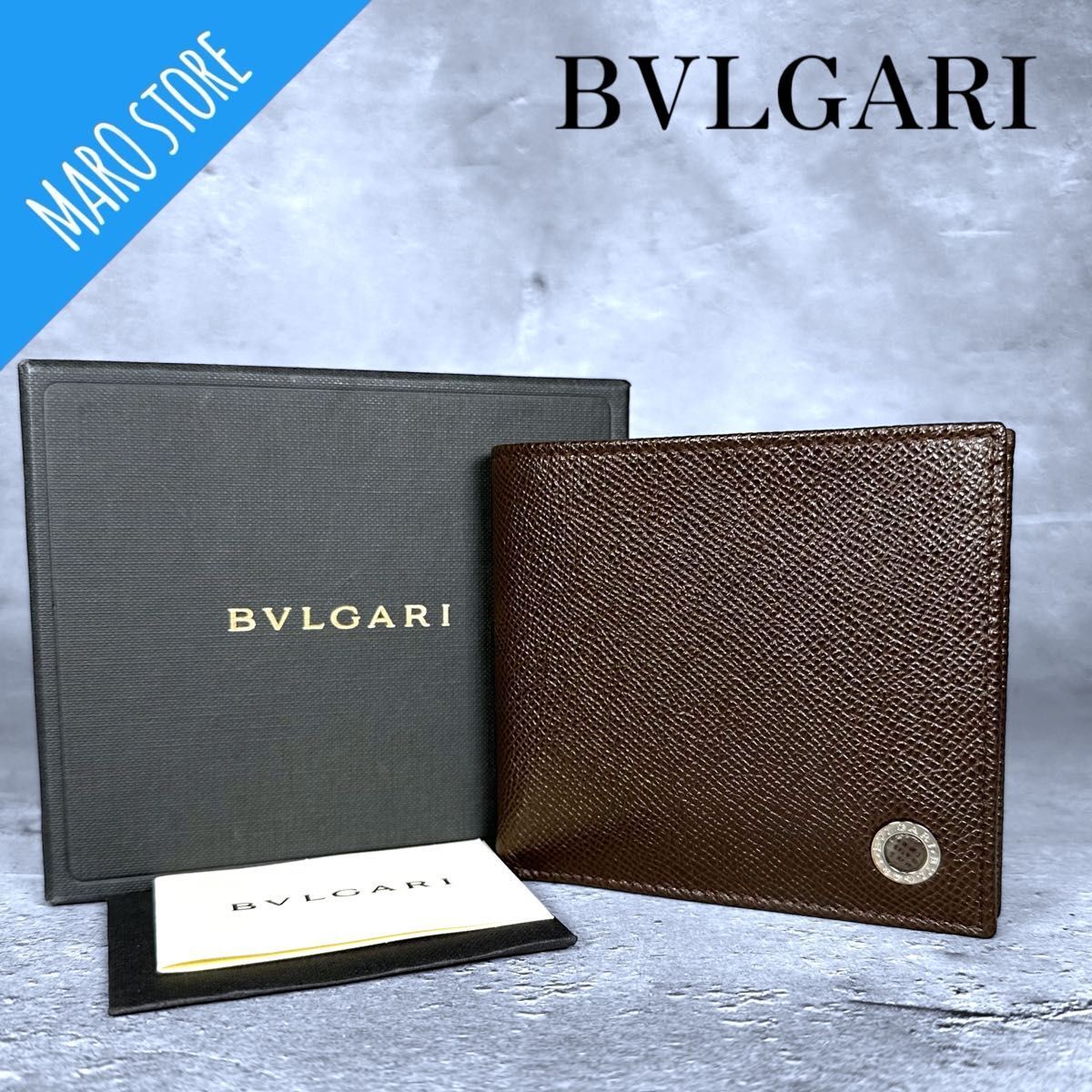 【超美品】BVLGARI ブルガリ サークルロゴ レザー 二つ折り財布 ウォレット メンズ_画像1