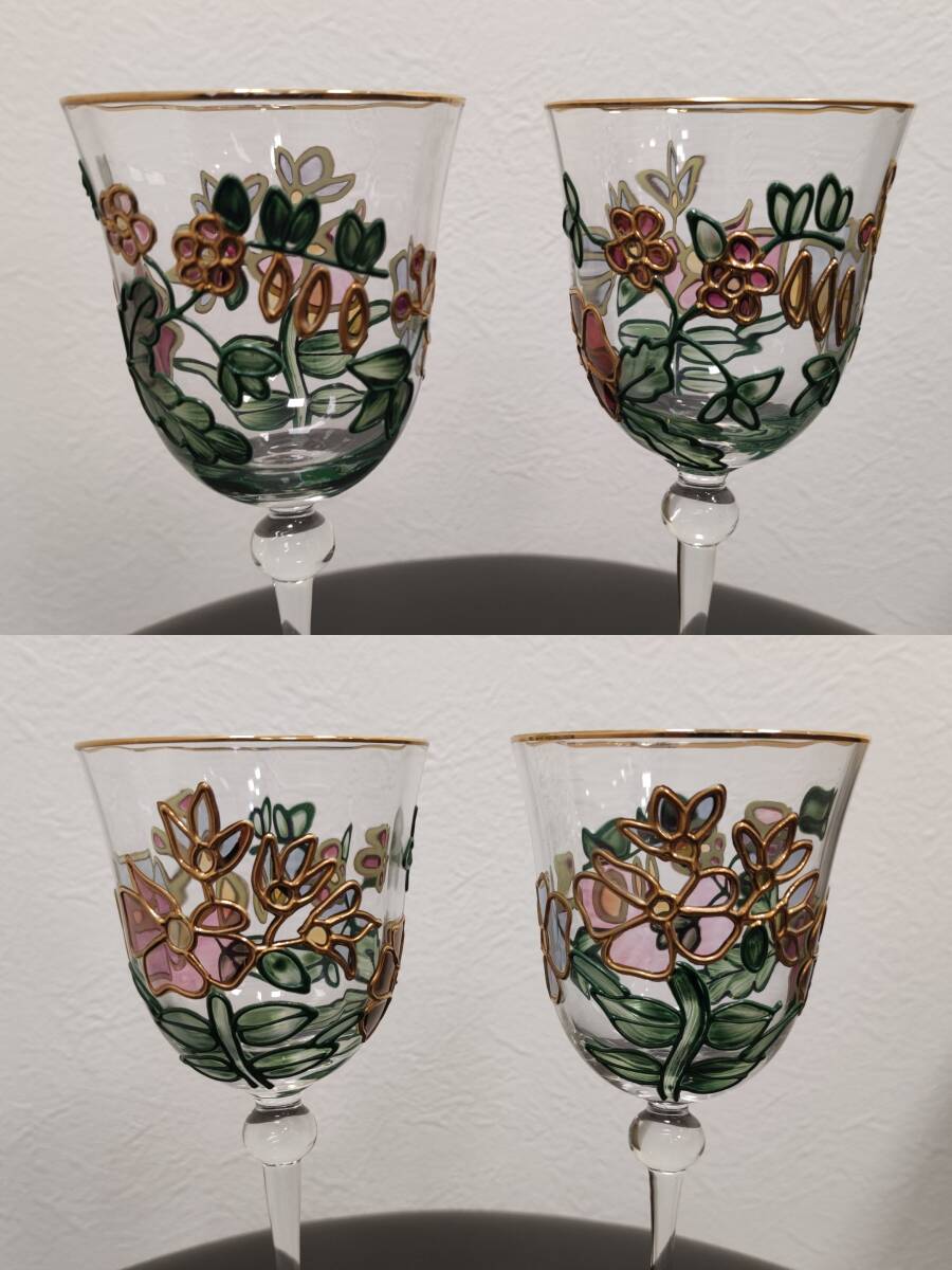 ワイングラス クリスタルガラス ペア ペアグラス 花柄 ステンドグラス風 カラフル花模様 KAMEIの画像3