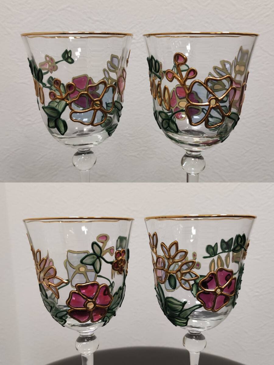 ワイングラス クリスタルガラス ペア ペアグラス 花柄 ステンドグラス風 カラフル花模様 KAMEIの画像4