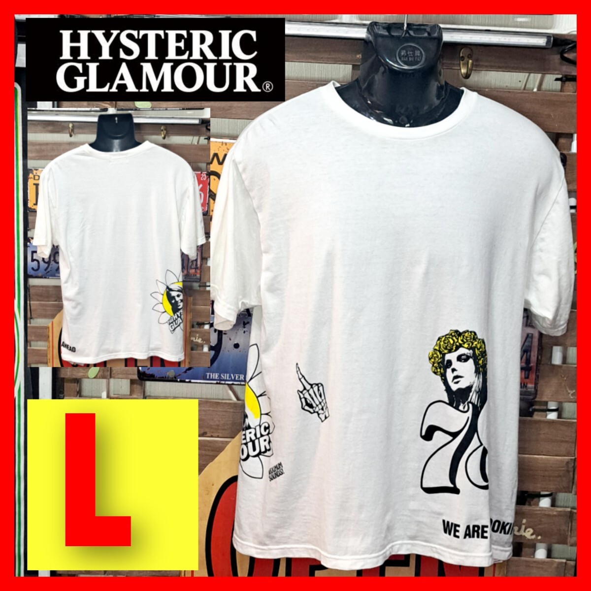 HYSTERIC GLAMOUR ヒステリックグラマー　ガールプリント　半袖Tシャツ　L　ホワイト　白　オーバーサイズ　ビッグシルエット