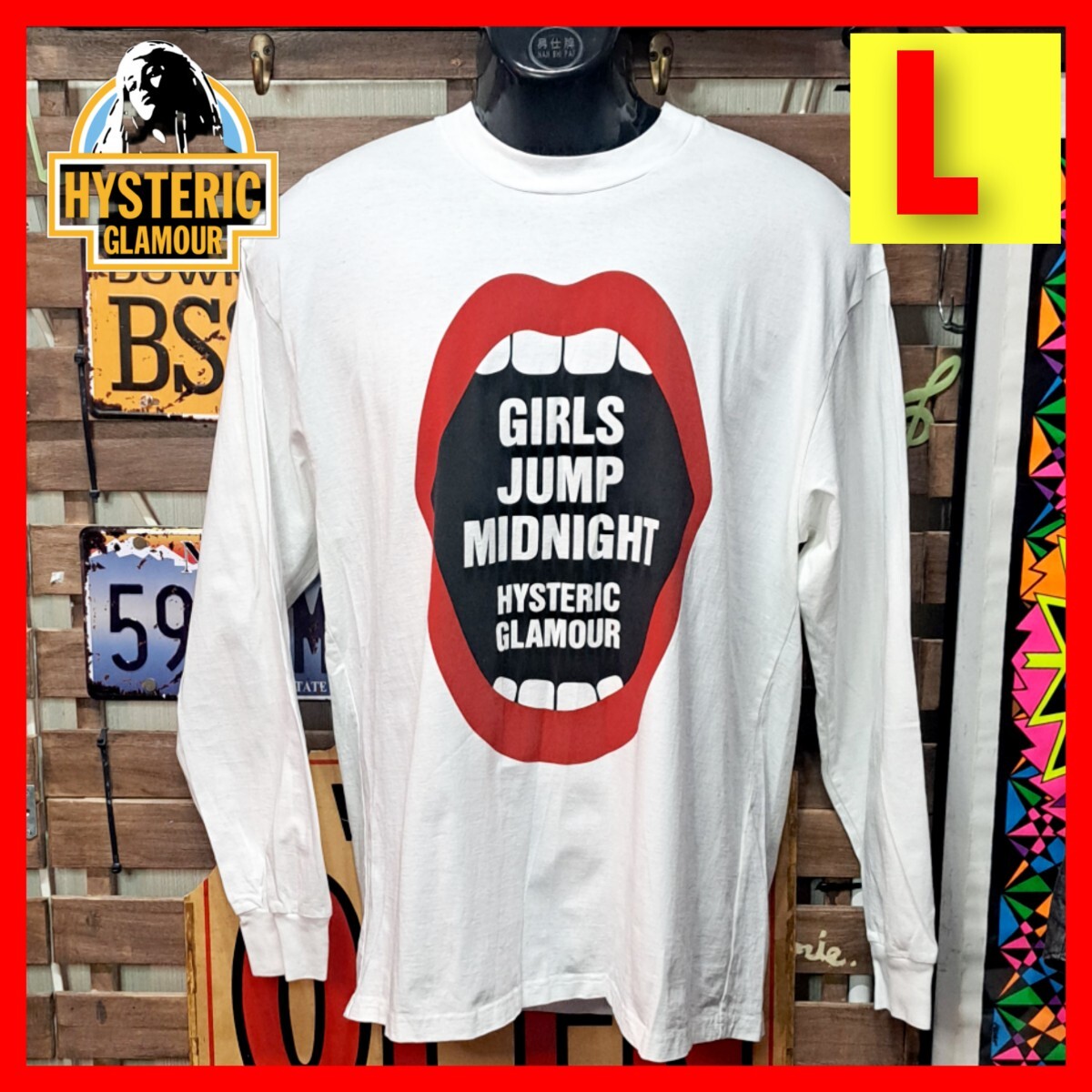 HYSTERIC GLAMOUR ヒステリックグラマー　リップマーク　プリント　長袖Tシャツ　ホワイト　L　カットソー_画像1