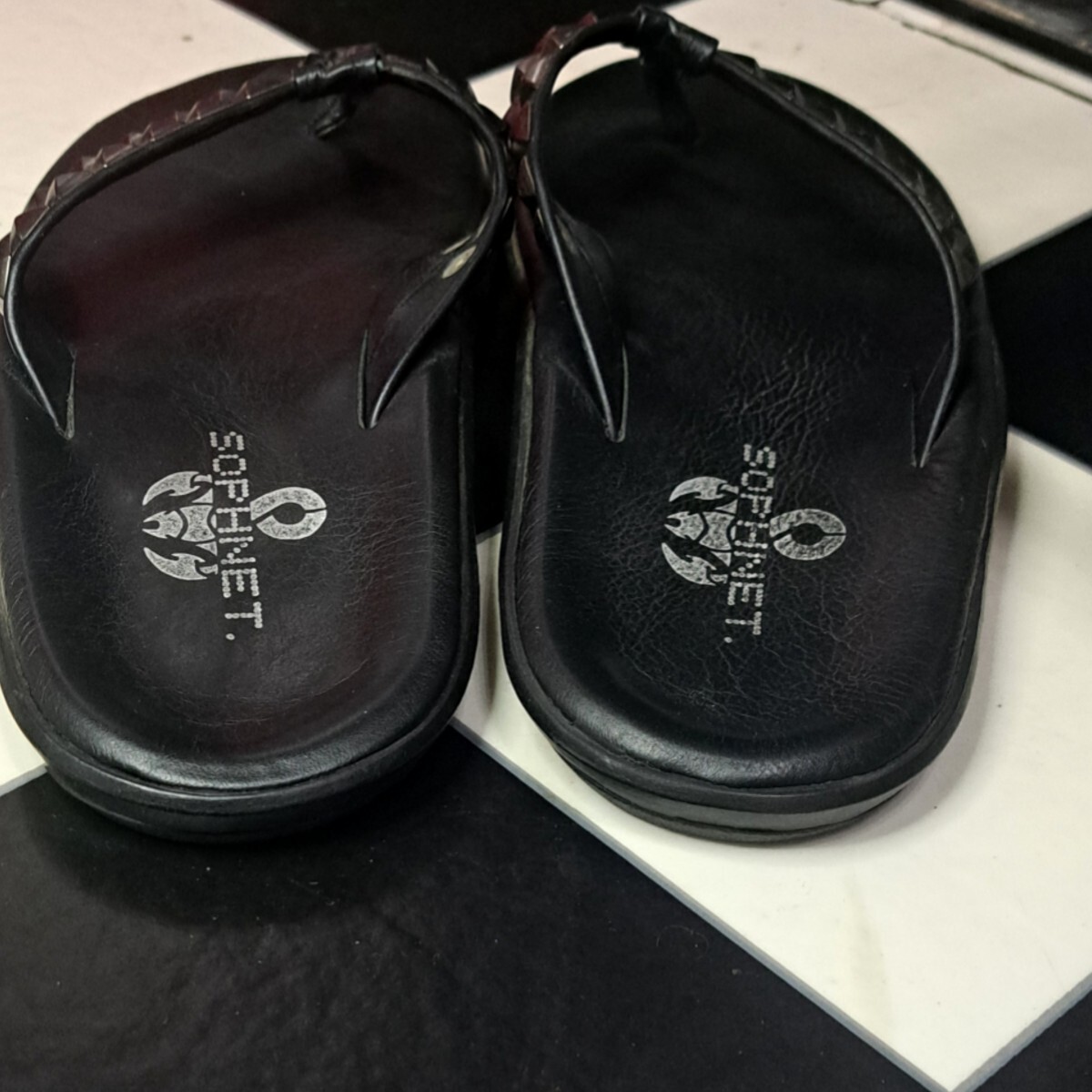 激レア　SOPHNET.×ISLAND SLIPPER ソフネット　アイランドスリッパ　スタッズ　レザーサンダル　27㎝　ブラック_画像4