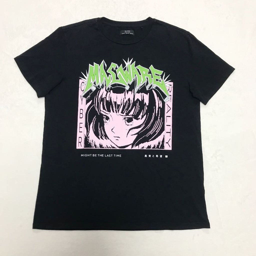 Bershka MACEAREデザインTシャツ アニメTシャツ メンズ3Lサイズ相当 USA XL ブラック 美品_画像1