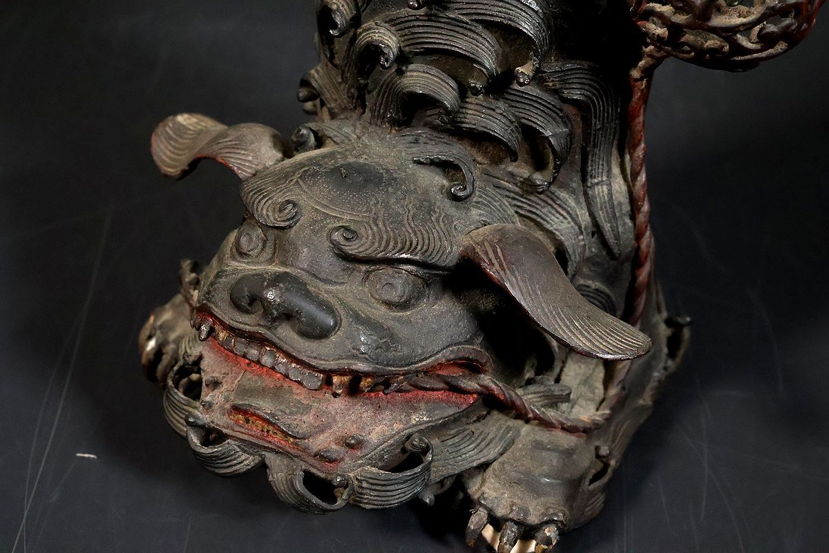 【小】4307　中国古美術　唐物　古銅跳ね獅子置物　色絵銅器　古銅獅子人形_画像8