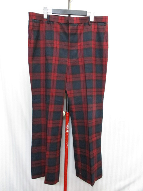 ラコステ 90sヴィンテージ スラックスパンツ メンズ94 紺赤チェック柄パンツ ウールパンツ ワイドパンツ ルーズパンツ ズボン03222の画像1