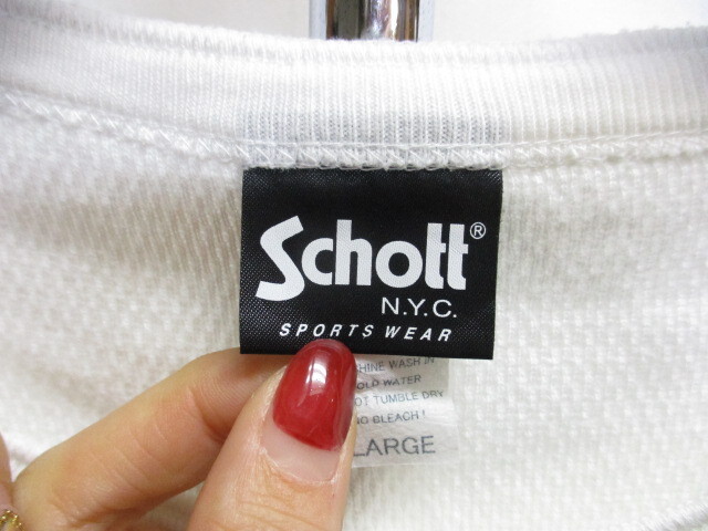 Schott　ショット　長袖Tシャツ　サーマル地Tシャツ　メンズL　白　長袖カットソー　ヘンリーネックTシャツ　ロンT　長袖ウエア　03151_画像3