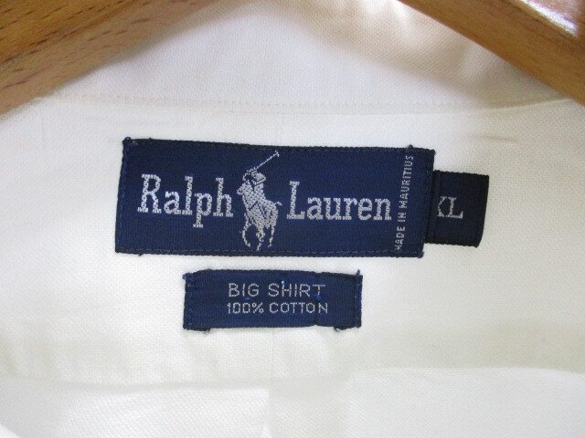ラルフローレン BIG SHIRT 90sヴィンテージ 白シャツ メンズXL LL 長袖ボタンダウンシャツ ロゴ刺繍入りオックスフォードシャツ03191の画像2