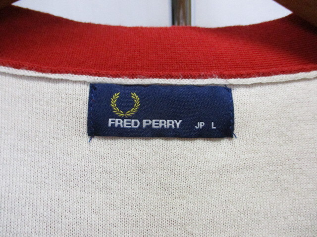 フレッドペリー　ニットカーディガン　メンズL　赤白　ニットセーター　ニットジャケット　メンズカーディガン　ニットカットソー　03262_画像2