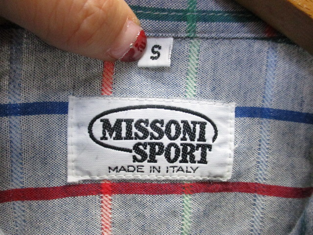 MISSONI　ミッソーニ　90sヴィンテージ　長袖シャツ　メンズS　イタリア製シャツ　グレー カラフルチェック柄シャツ　長袖カットソー03271_画像3