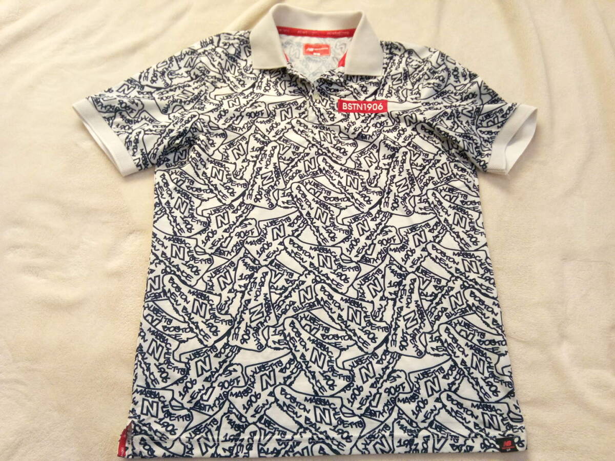 超美品　ニューバランスゴルフ　New Balance Golf　シャドーボーダースニーカー柄総柄メンズ　ポロシャツ　L　サイズ5