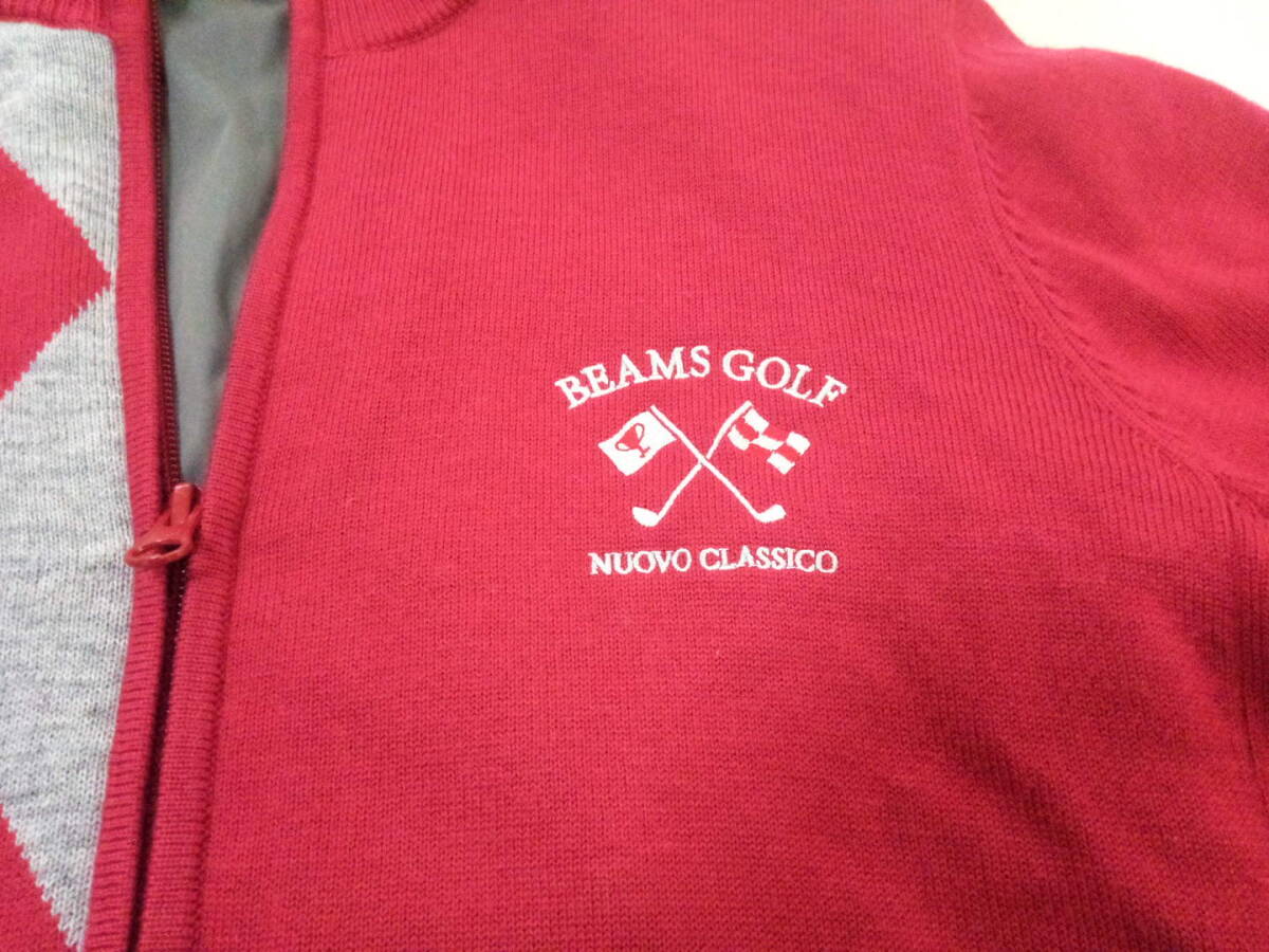美品　ビームスゴルフ BEAMS GOLF　パープルレーベル 　クラシックフルジップニットブルゾンアーガイルチャンピオンフラッグ　M