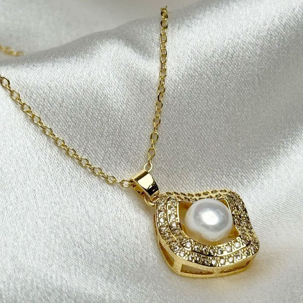 綺麗！本真珠ペンダント8mm 天然パールネックレス42cm k18仕上げ　necklace jewelry_画像3