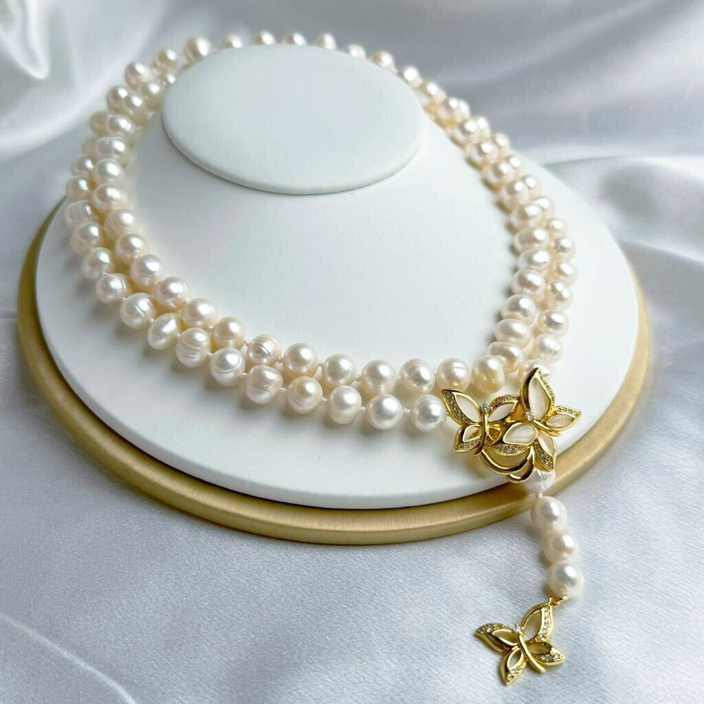 綺麗！本真珠ネックレス8mm 85cm necklace pearl jewelry 蝶々 母貝の画像4