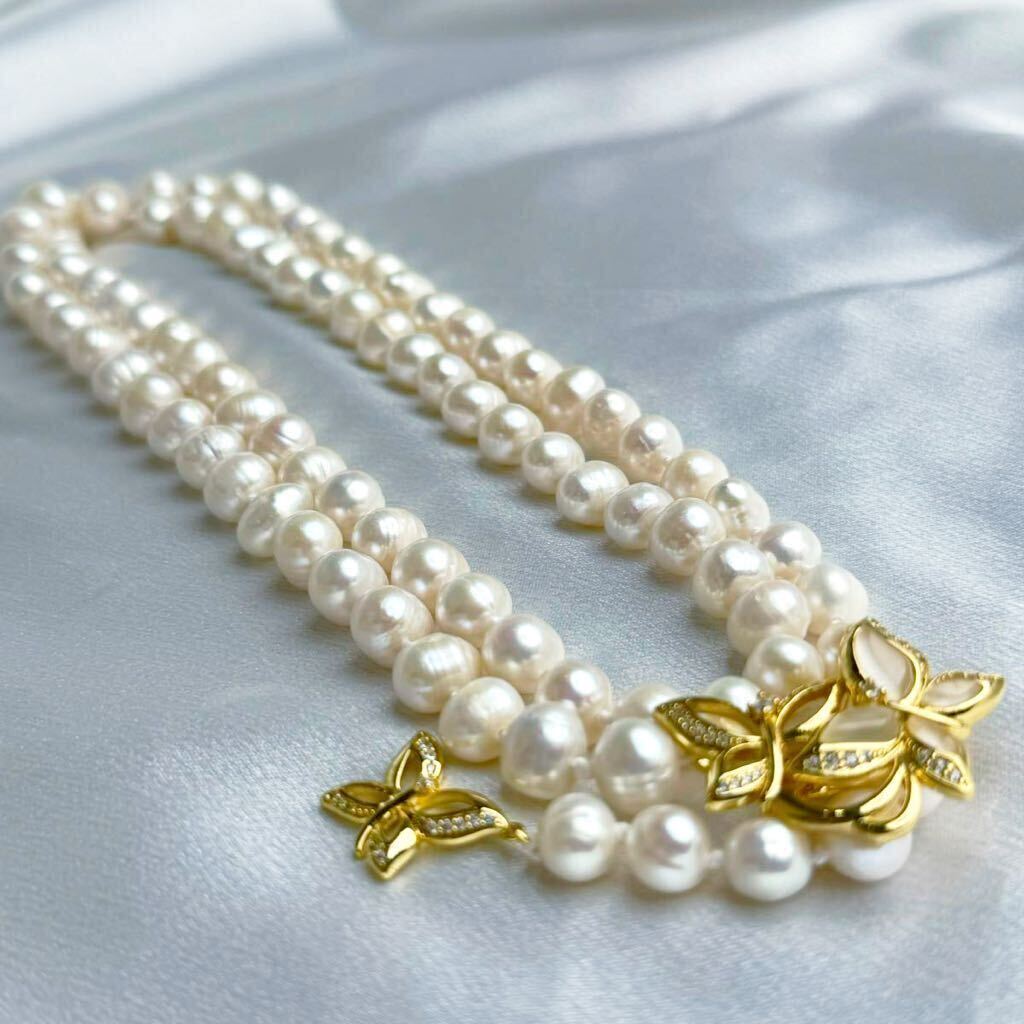綺麗！本真珠ネックレス8mm 85cm necklace pearl jewelry 蝶々 母貝の画像3