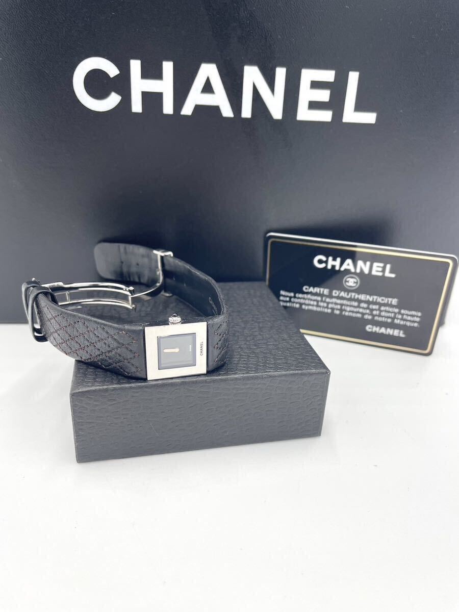CHANEL シャネル マトラッセ スクエア SS×革ベルト ブラック文字盤 クオーツ レディース腕時計 ジャンク の画像2