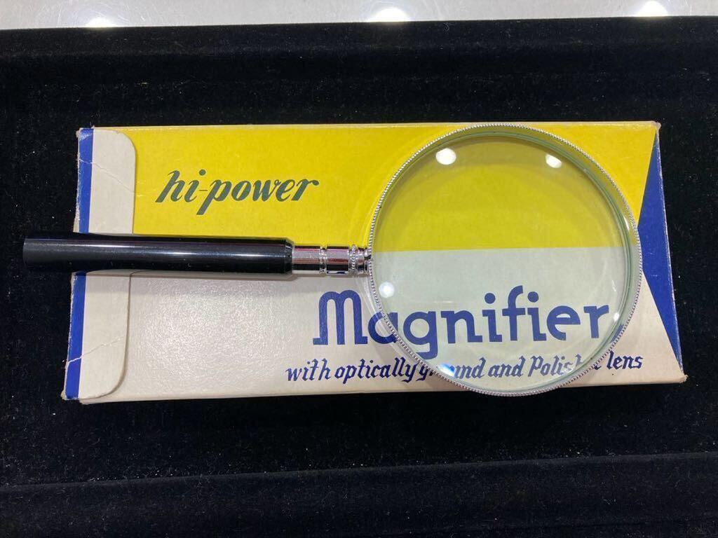 パ）hi-power 虫眼鏡 magnifier 拡大鏡 ハンドルーペ レトロ アンティークの画像1