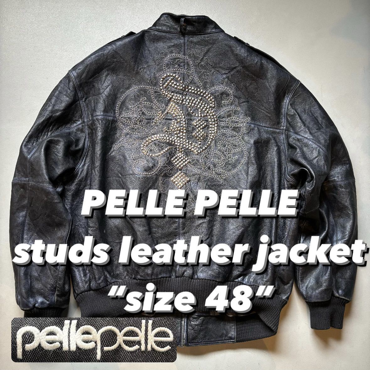 PELLE PELLE studs leather jacket “size 48” ペレペレ スタッズレザージャケット 本革 黒 ブラック_画像1