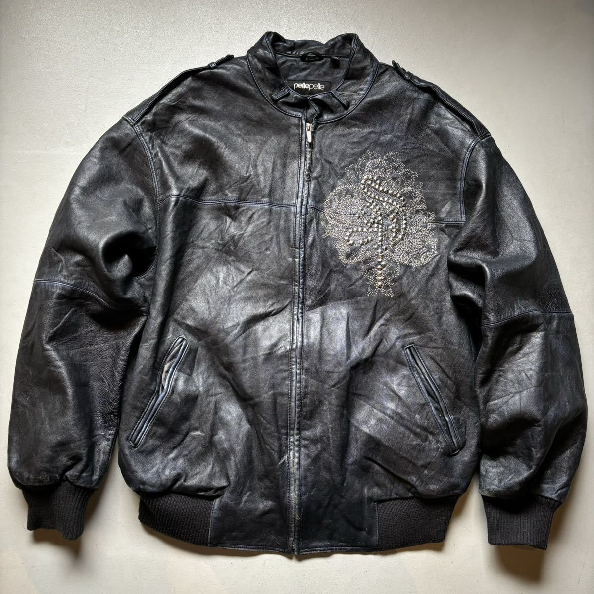 PELLE PELLE studs leather jacket “size 48” ペレペレ スタッズレザージャケット 本革 黒 ブラック PELLE PELLE studs leather jacket “size 48” ペレペレ スタッズレザージャケット 本革 黒 ブラック