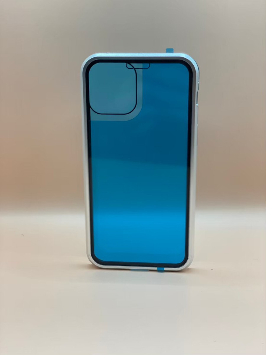 iPhoneケース iPhone12mini用ケース クリアケース 透明ケース シルバーフレーム 両面ガラスカバー ガラスケース マグネット付き カバー_画像5